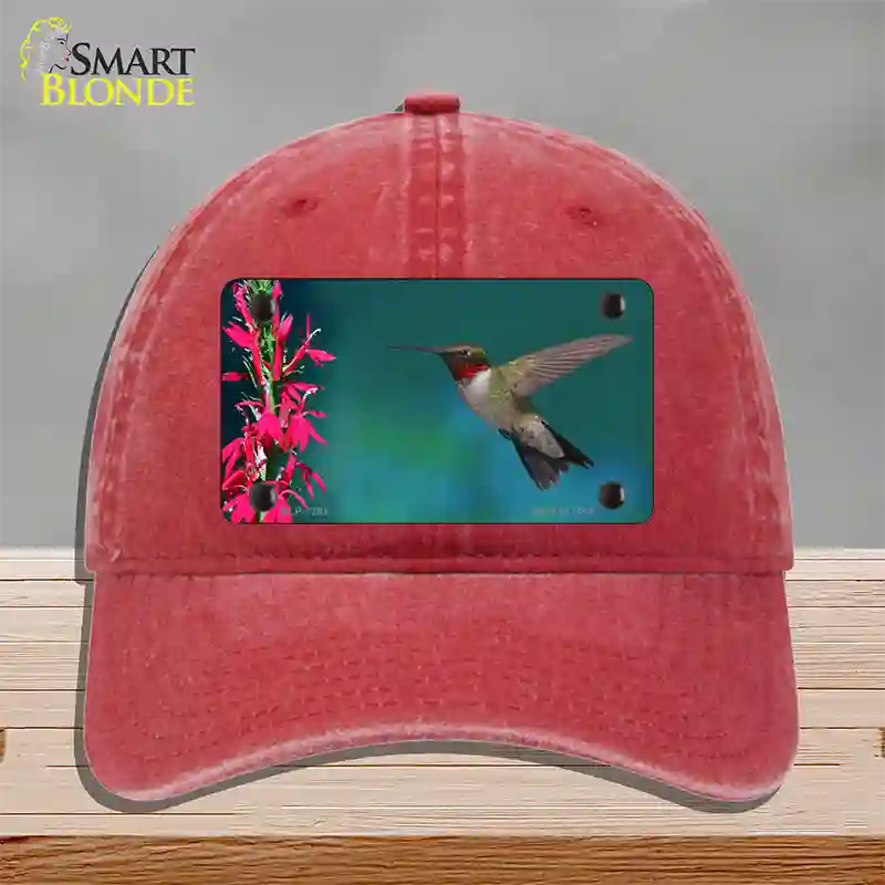 Humming Bird Novelty License Plate Hat Unconstructed Cotton / Red