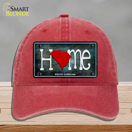 South Carolina Home State Outline Novelty License Plate Hat Unconstructed Cotton / Red