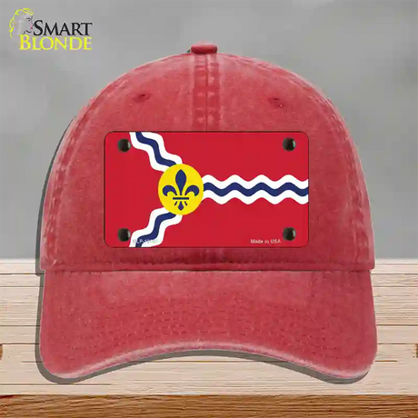 St. Louis State Flag Missouri Novelty License Plate Hat Unconstructed Cotton / Red