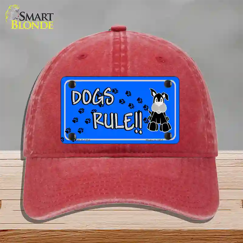 Dogs Rule Novelty License Plate Hat Tag Unconstructed Cotton / Red