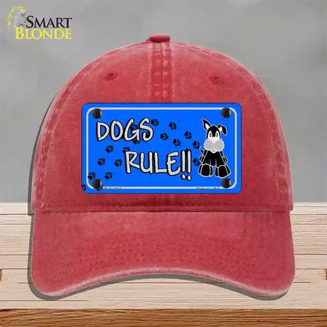 Dogs Rule Novelty License Plate Hat Tag Unconstructed Cotton / Red