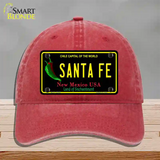 Santa Fe Black New Mexico Novelty License Plate Hat Unconstructed Cotton / Red