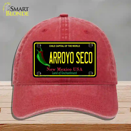 Arroyo Seco Black New Mexico Novelty License Plate Hat Unconstructed Cotton / Red