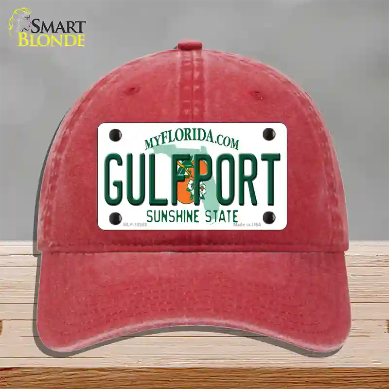 Florida Gulfport Novelty License Plate Hat Unconstructed Cotton / Red