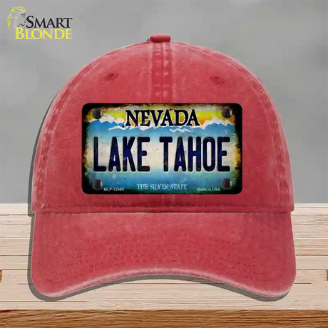 Nevada Lake Tahoe Novelty License Plate Hat Unconstructed Cotton / Red