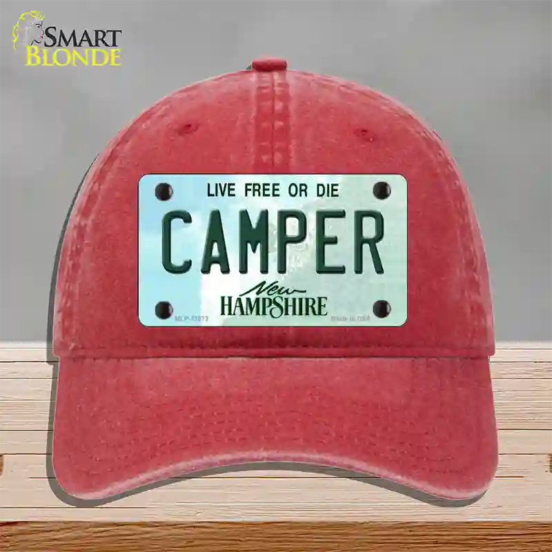 Camper New Hampshire State Novelty License Plate Hat Unconstructed Cotton / Red