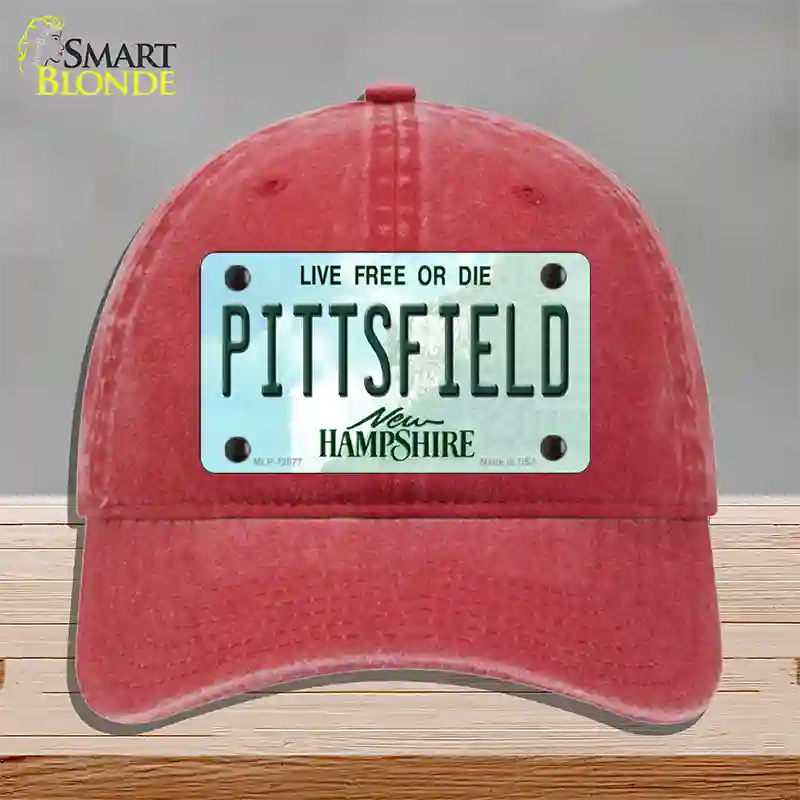 Pittsfield New Hampshire State Novelty License Plate Hat Unconstructed Cotton / Red