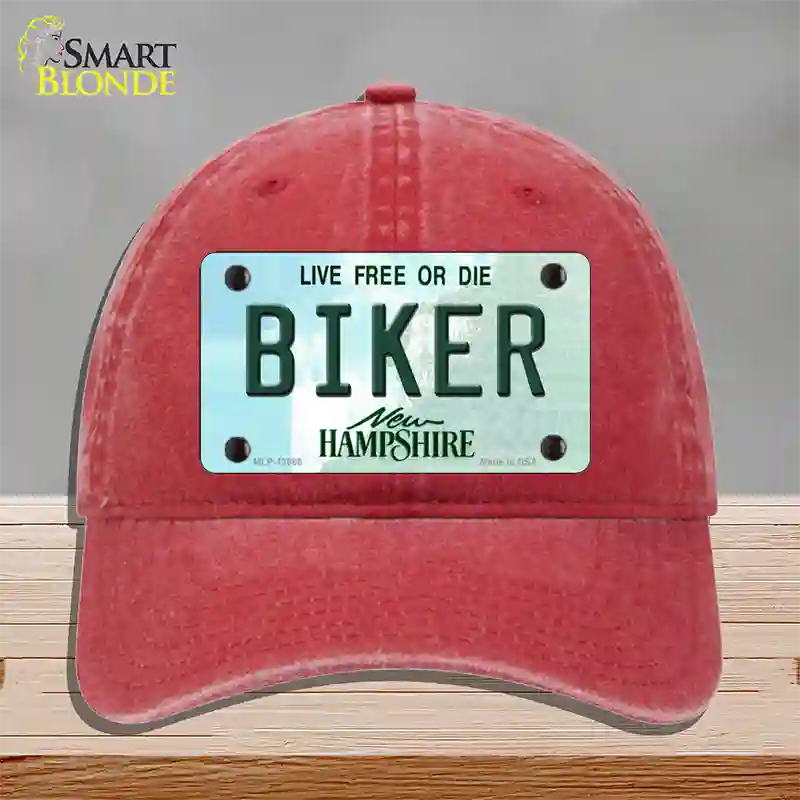 Biker New Hampshire State Novelty License Plate Hat Unconstructed Cotton / Red