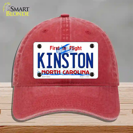 Kinston North Carolina State Novelty License Plate Hat Unconstructed Cotton / Red