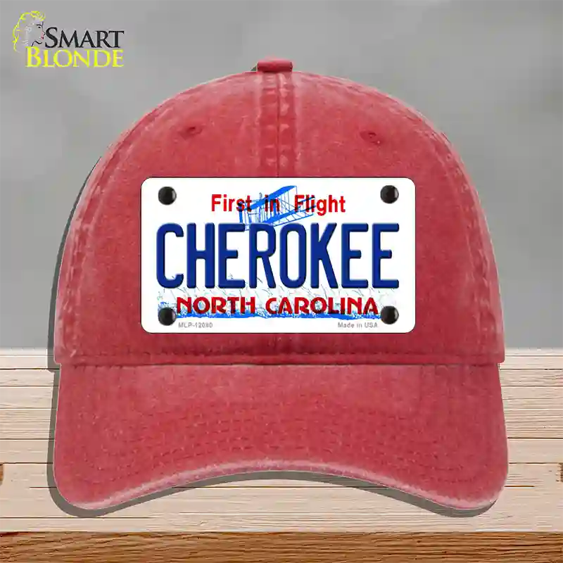 Cherokee North Carolina State Novelty License Plate Hat Unconstructed Cotton / Red