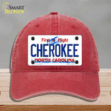 Cherokee North Carolina State Novelty License Plate Hat Unconstructed Cotton / Red