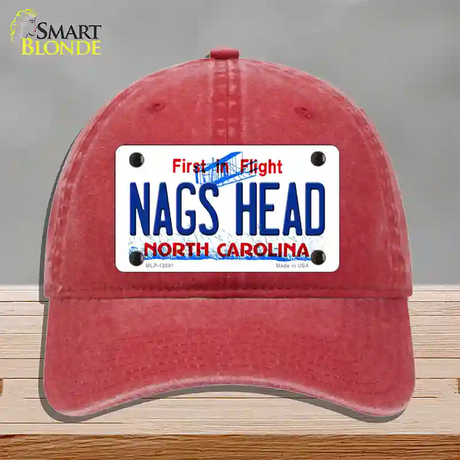 Nags Head North Carolina State Novelty License Plate Hat Unconstructed Cotton / Red