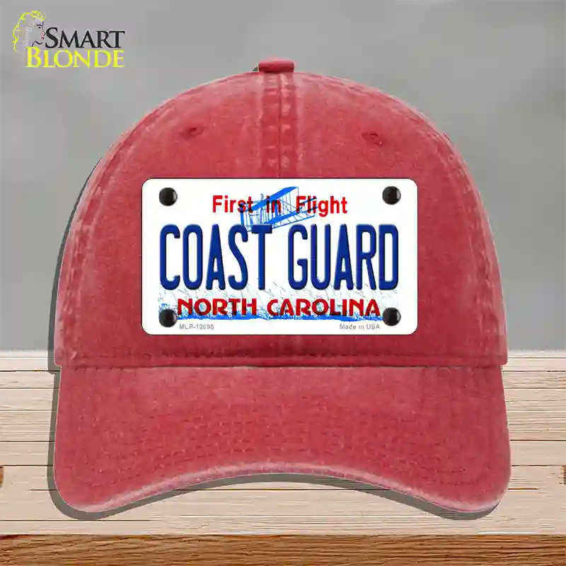 Coast Guard North Carolina State Novelty License Plate Hat Unconstructed Cotton / Red