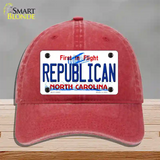 Republican North Carolina State Novelty License Plate Hat Unconstructed Cotton / Red