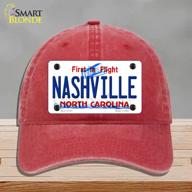 Nashville North Carolina State Novelty License Plate Hat Unconstructed Cotton / Red