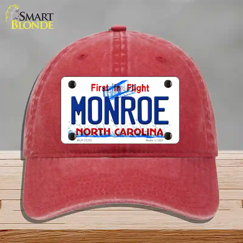 Monroe North Carolina State Novelty License Plate Hat Unconstructed Cotton / Red