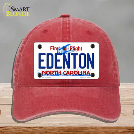 Edenton North Carolina State Novelty License Plate Hat Unconstructed Cotton / Red