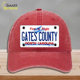 Gates County North Carolina State Novelty License Plate Hat Unconstructed Cotton / Red