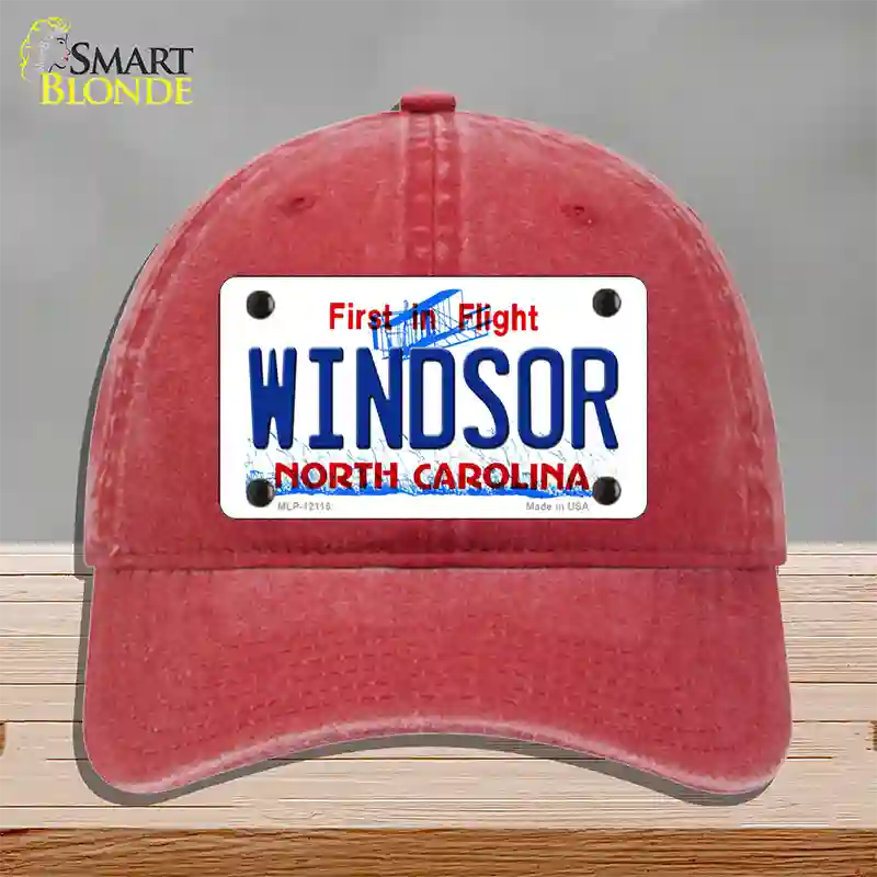 Windsor North Carolina State Novelty License Plate Hat Unconstructed Cotton / Red