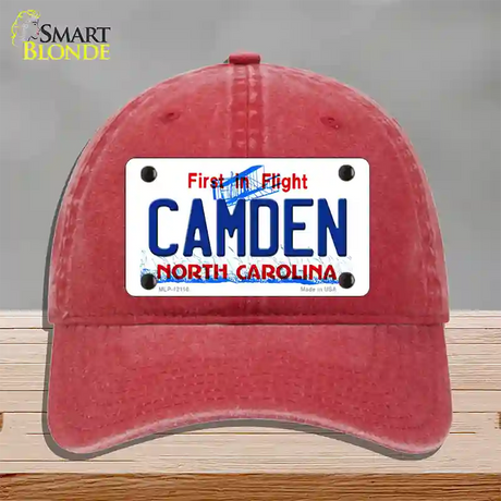 Camden North Carolina State Novelty License Plate Hat Unconstructed Cotton / Red