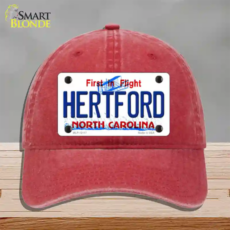 Hertford North Carolina State Novelty License Plate Hat Unconstructed Cotton / Red