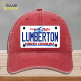 Lumberton North Carolina State Novelty License Plate Hat Unconstructed Cotton / Red