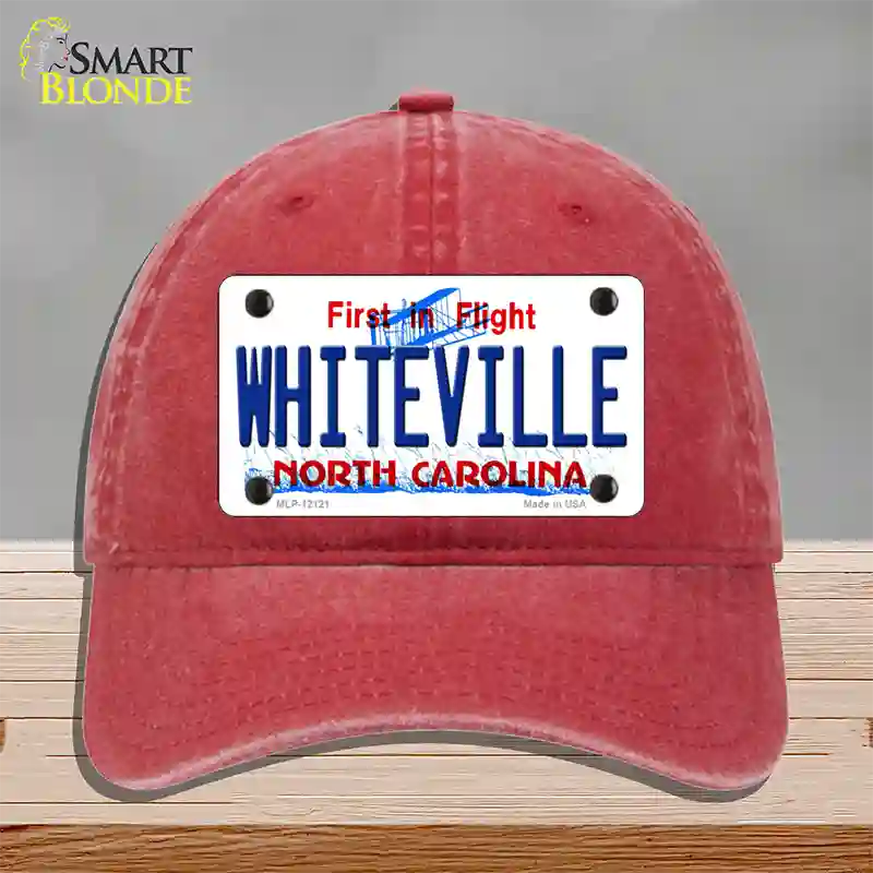 Whiteville North Carolina State Novelty License Plate Hat Unconstructed Cotton / Red