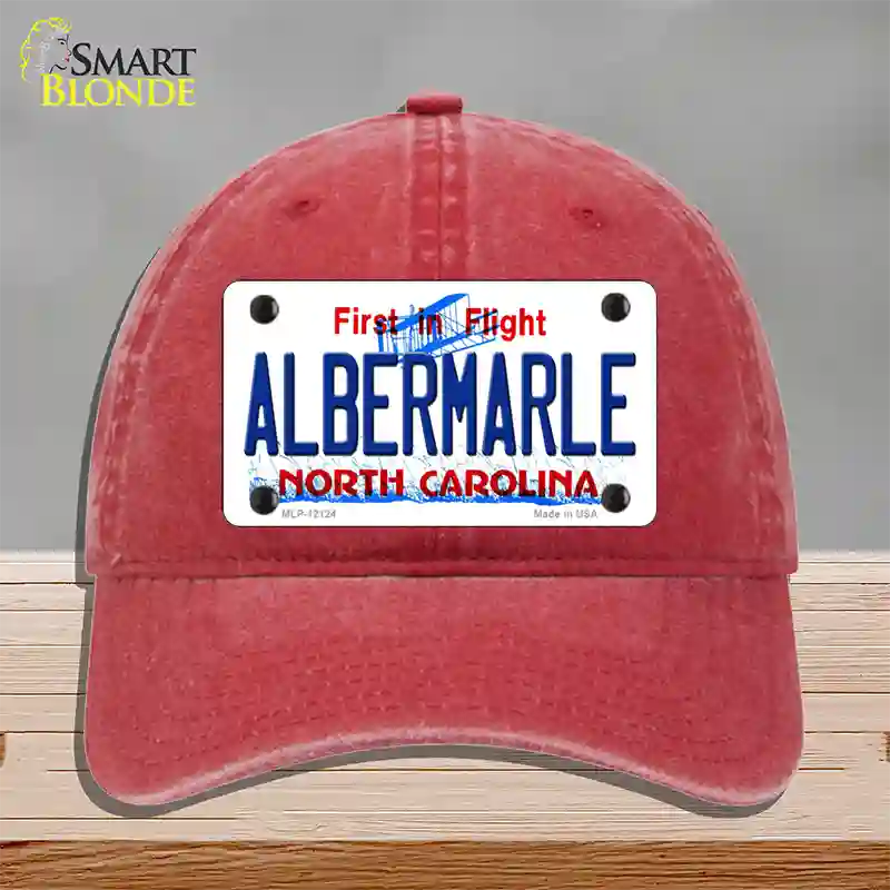 Albermarle North Carolina State Novelty License Plate Hat Unconstructed Cotton / Red