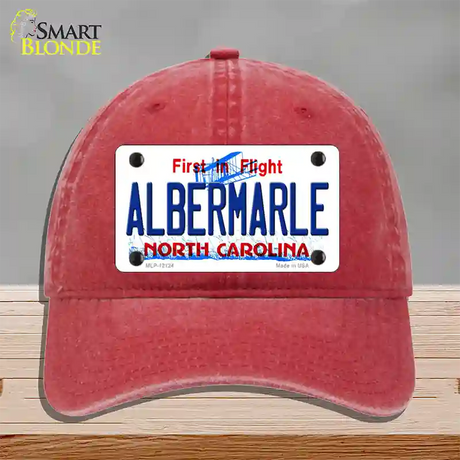 Albermarle North Carolina State Novelty License Plate Hat Unconstructed Cotton / Red