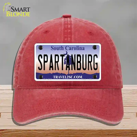 Spartanburg South Carolina State Novelty License Plate Hat Unconstructed Cotton / Red