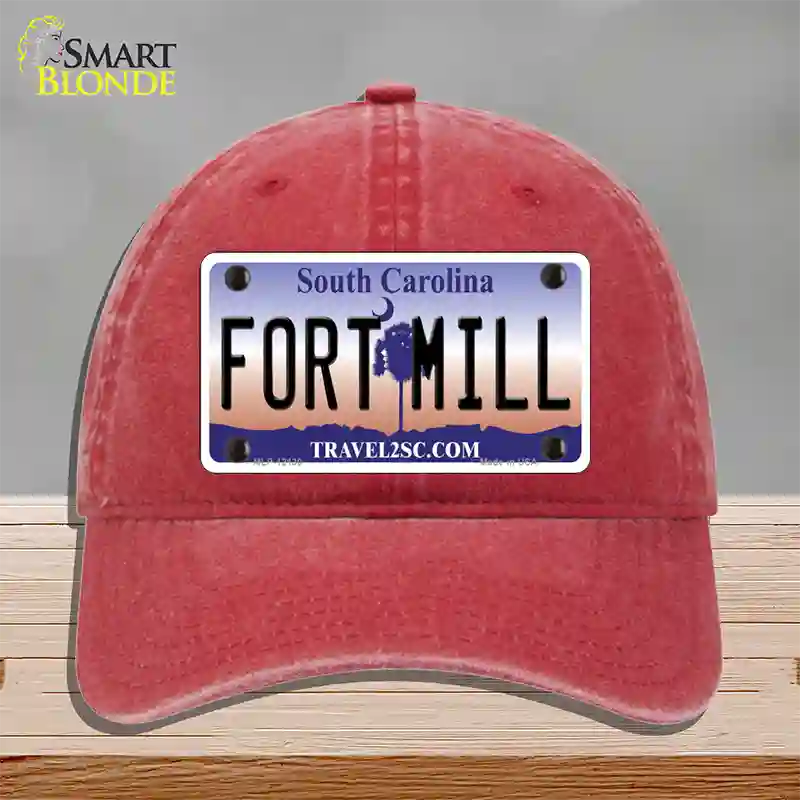 Fort Mill South Carolina Novelty License Plate Hat Unconstructed Cotton / Red