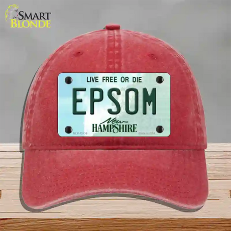 Epsom New Hampshire Novelty License Plate Hat Unconstructed Cotton / Red