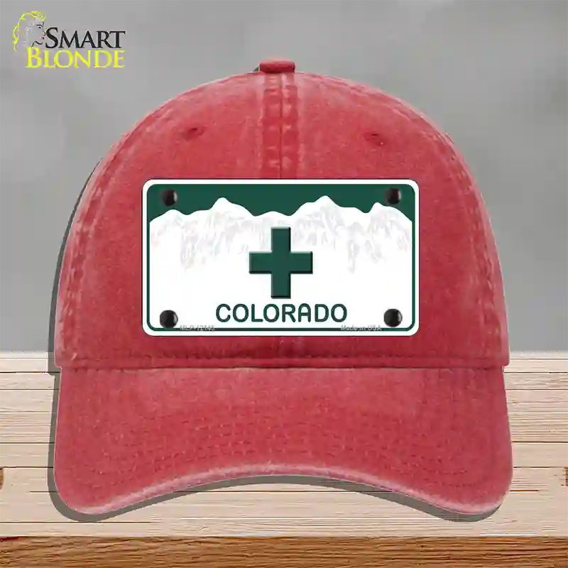 Marajuana Cross Colorado Novelty License Plate Hat Unconstructed Cotton / Red