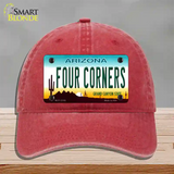 Four Corners Arizona Novelty License Plate Hat Unconstructed Cotton / Red