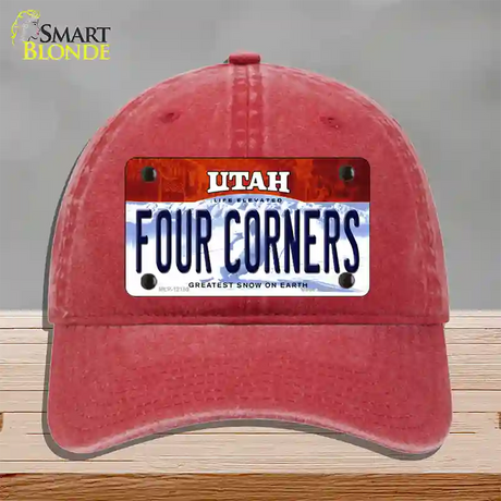 Utah Four Corners Novelty License Plate Hat Unconstructed Cotton / Red