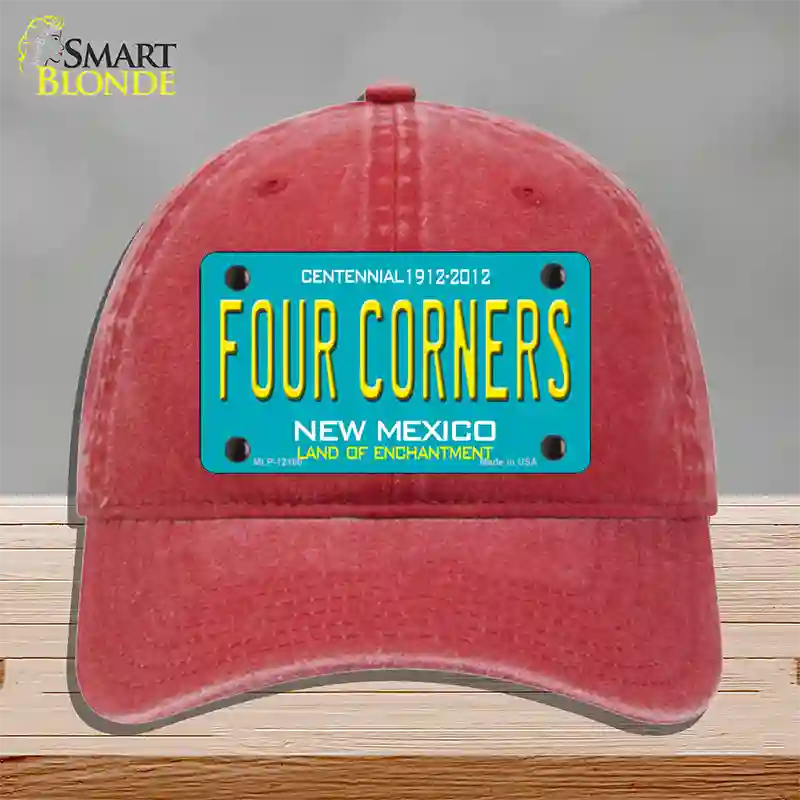 Four Corners Teal New Mexico Novelty License Plate Hat Unconstructed Cotton / Red