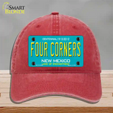 Four Corners Teal New Mexico Novelty License Plate Hat Unconstructed Cotton / Red