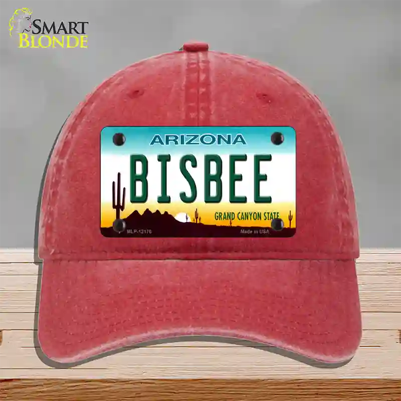 Bisbee Arizona Novelty License Plate Hat Unconstructed Cotton / Red