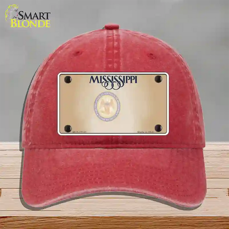 Mississippi Great Seal Blank Novelty License Plate Hat Unconstructed Cotton / Red