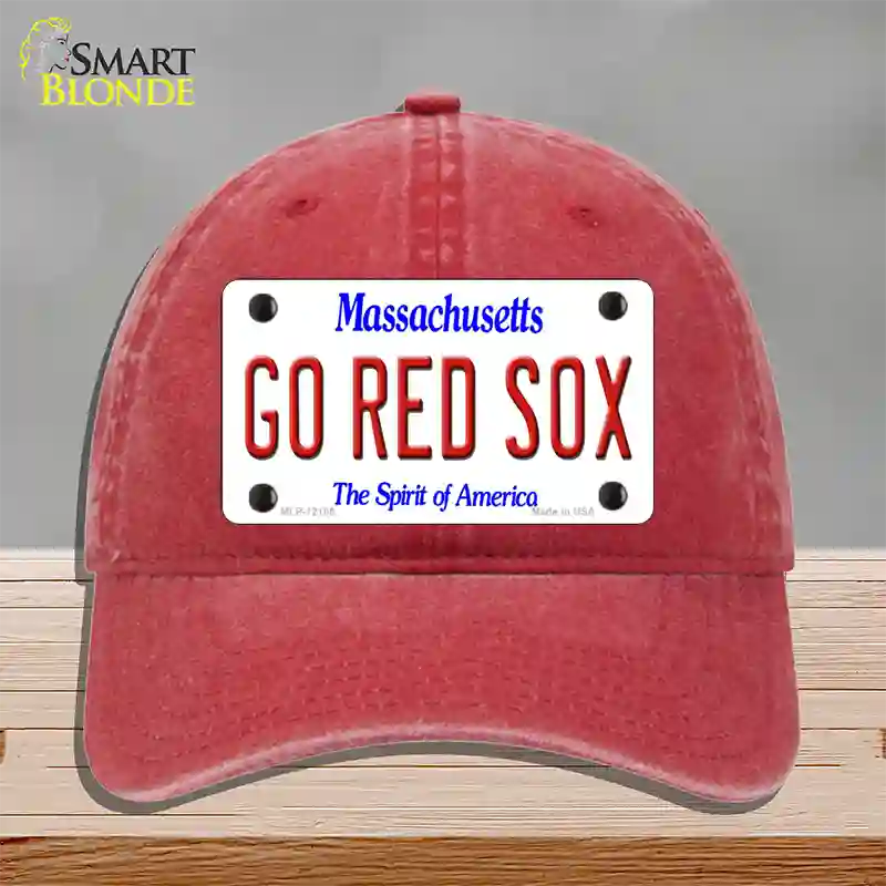 Go Red Sox Massachusetts Novelty License Plate Hat Unconstructed Cotton / Red