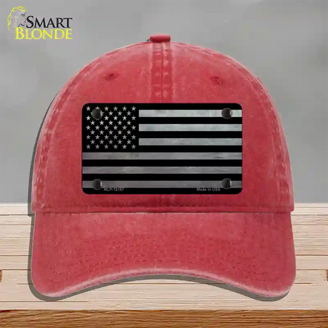 American Flag Black and Gray Novelty License Plate Hat Unconstructed Cotton / Red