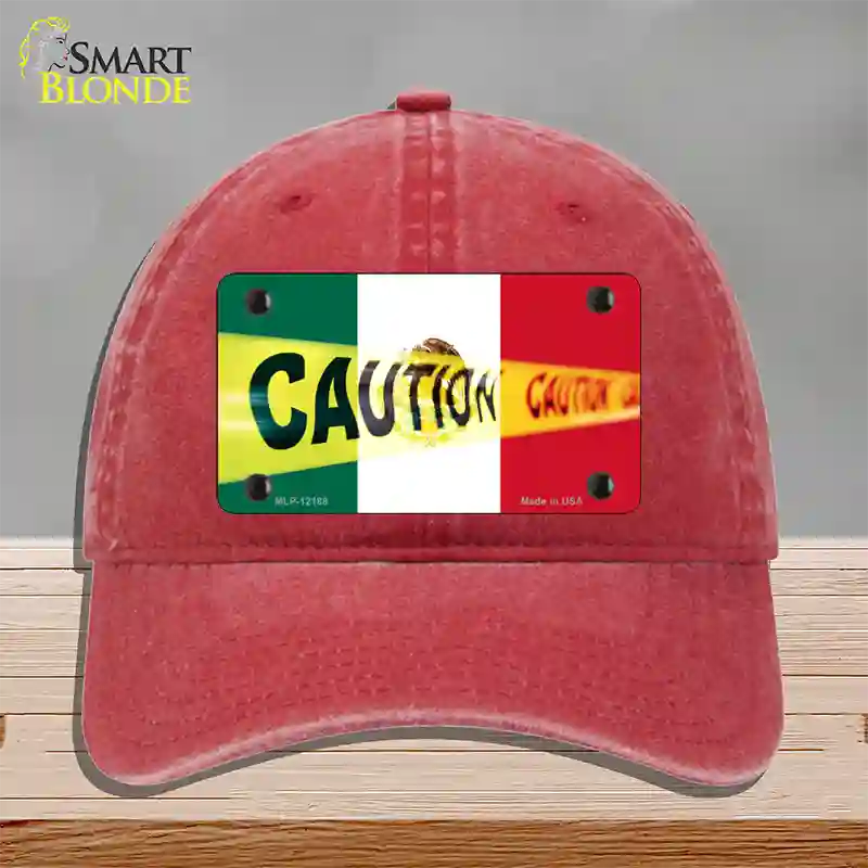 Caution Mexico Flag Novelty License Plate Hat Unconstructed Cotton / Red