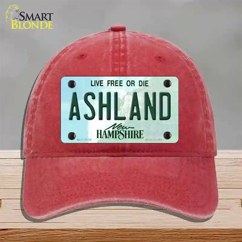 Ashland New Hampshire Novelty License Plate Hat Unconstructed Cotton / Red