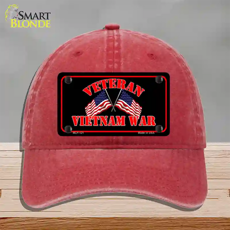 Vietnam War Veteran Novelty License Plate Hat Unconstructed Cotton / Red