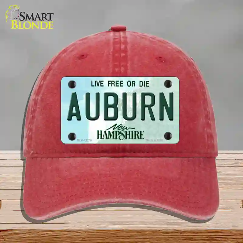 Auburn New Hampshire Novelty License Plate Hat Unconstructed Cotton / Red