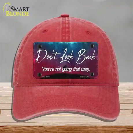 Dont Look Back Novelty License Plate Hat Unconstructed Cotton / Red