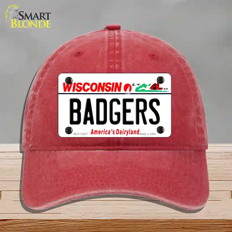 Badgers Wisconsin Novelty License Plate Hat Unconstructed Cotton / Red