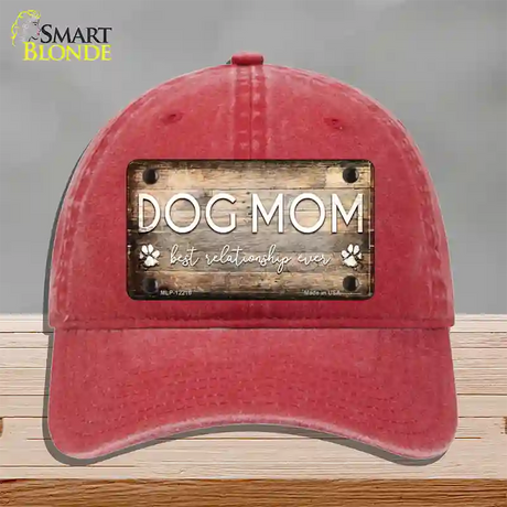 Dog Mom Novelty License Plate Hat Unconstructed Cotton / Red