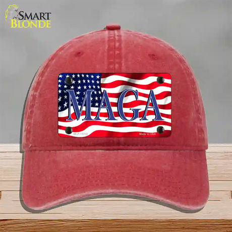 MAGA Flag Novelty License Plate Hat Unconstructed Cotton / Red