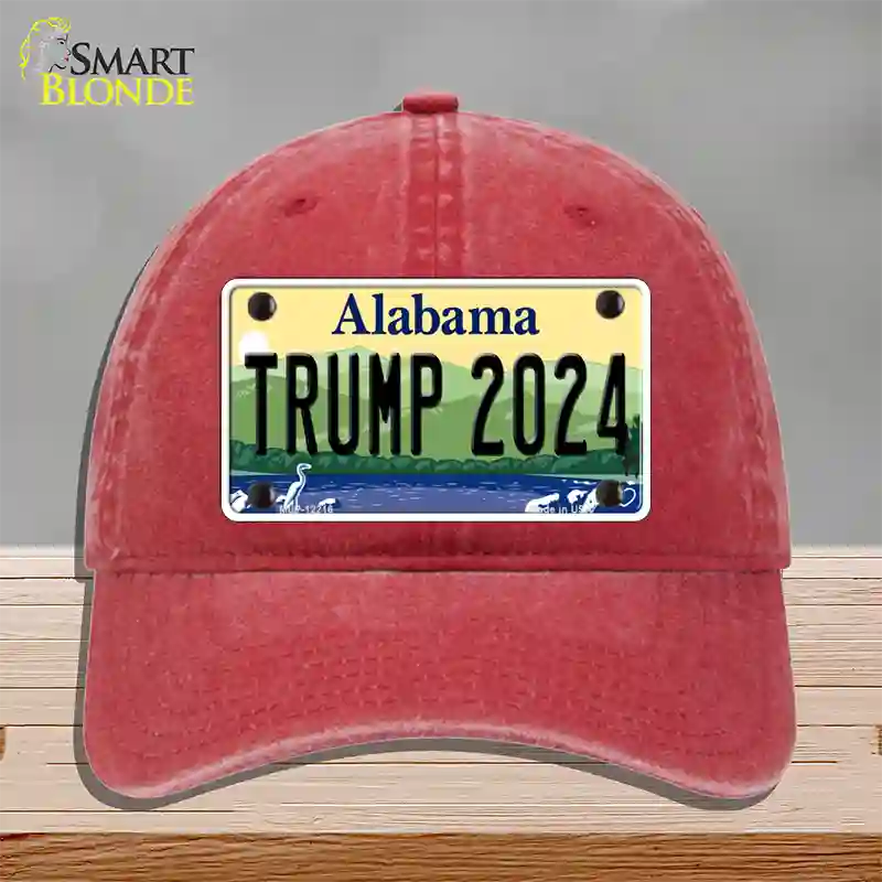 Trump 2024 Alabama Novelty License Plate Hat Unconstructed Cotton / Red